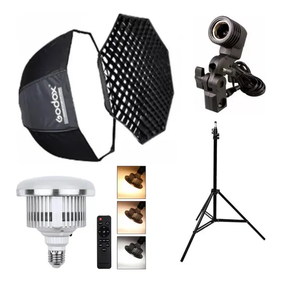 Kit Softbox Godox 80cm C/ Grid + Tripé + Suporte + Lâmpada