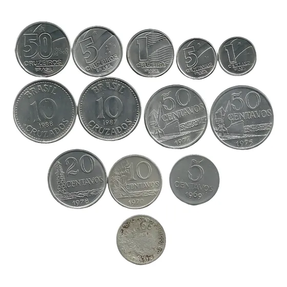 5 E 50 Cruzeiros 1991 + 50 Centavos 1975 E 1977 + 8 Moedas