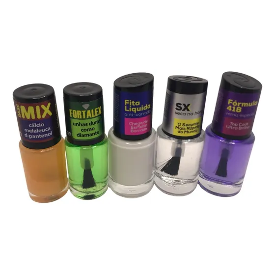 Kit Manicure Fita Líquida+secante Sx+base Mix+ Fortalex+ 418