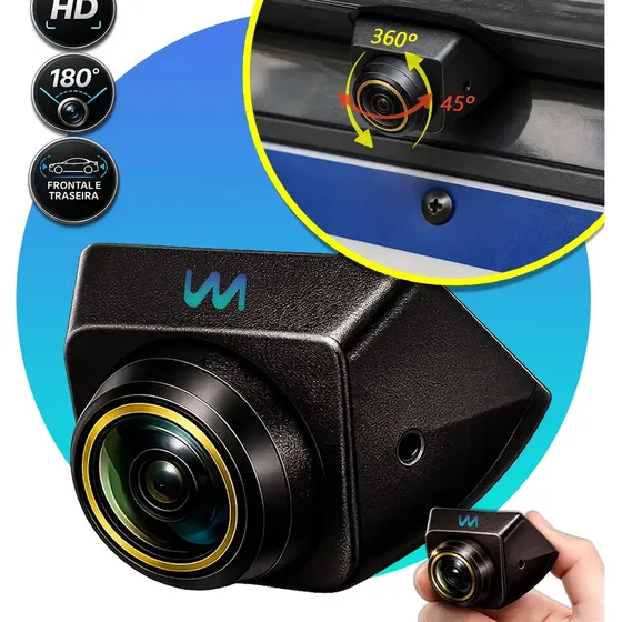 Camera De Ré Premium AHD CVBS 180° Automotiva Frontal Traseira 2 Em 1 Ajustável Resolução HD 1MP Fis