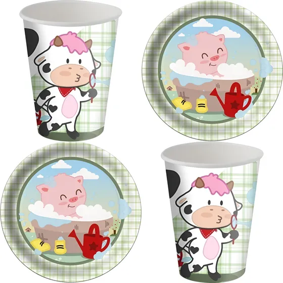 Kit Fiesta! Descartáveis - Copos + Pratos Fazendinha Candy