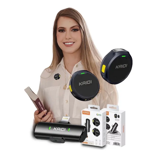 Microfone Lapela Redondo Imã Sem Fio Preto Duplo Anti Ruído