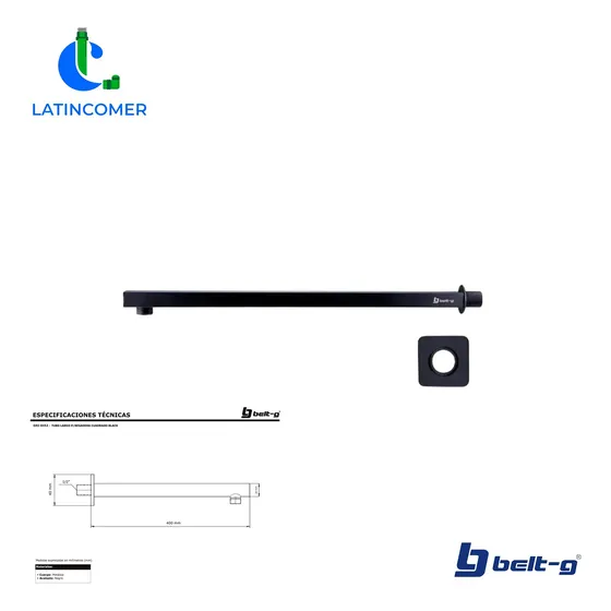 Tubo Largo Para Regadera Cuadrado Black. Gri-0452