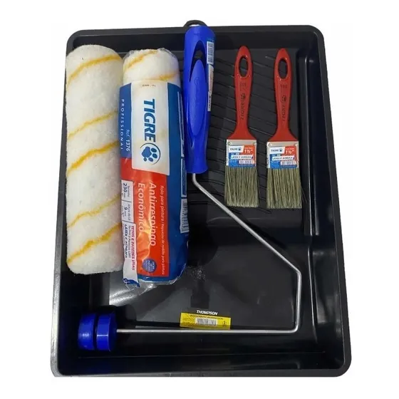 Kit Pintura De Parede Rolo Lã Anti Respingo E Pinceis 6 Pç