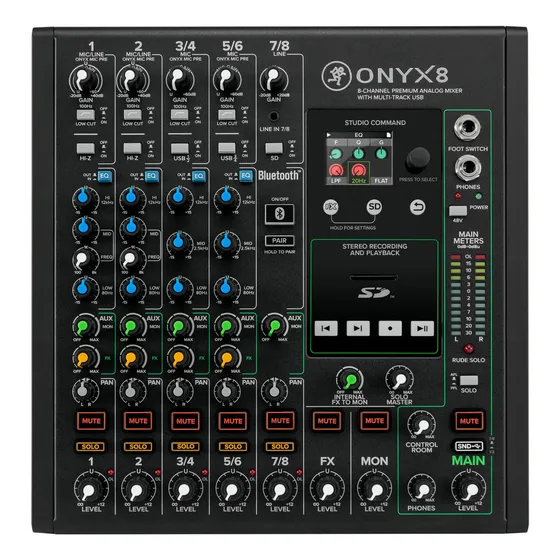 Mixer analógico Mackie Onyx8 de 8 canais com USB multipista