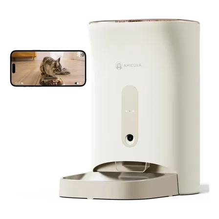 Comedouro Automático Ração Pet Com Vídeo Amicura F1pro 4.5l 5v Bege