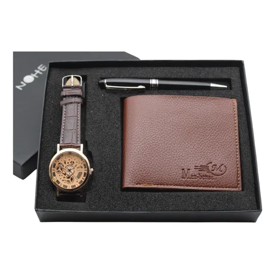 Set Ejecutivo Para Hombre, Reloj Maquinaria Cartera Y Pluma 