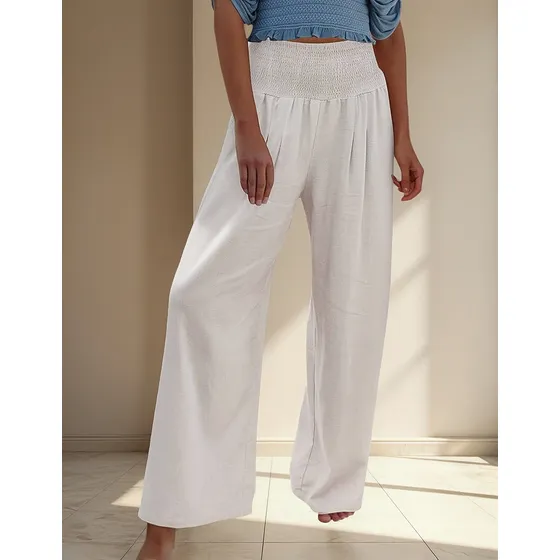 Pantalones Casuales Pantalones De Lino Con Cintura Elástica