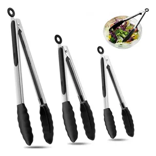 Kit 3 Pegador Pinças Silicone Inox Churrasco Salada Cozinha Kit 3 Pegador Pinças Silicone Inox Churrasco Salada Cozinha