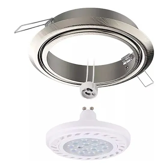 Lampra Led Ar111 12w + Spot Acero Movil + Zocalo Embutir