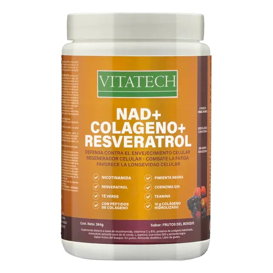 Nad Colágeno Resveratrol Vitatech 384gr Regenerador Celular Sabor Frutos Del Bosque