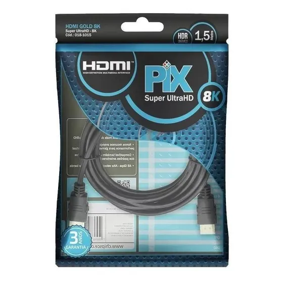 Cabo Hdmi 8k 2.1 Ultra Hd Gold 1,5m Hdr Dinâmico 1,5 Metros
