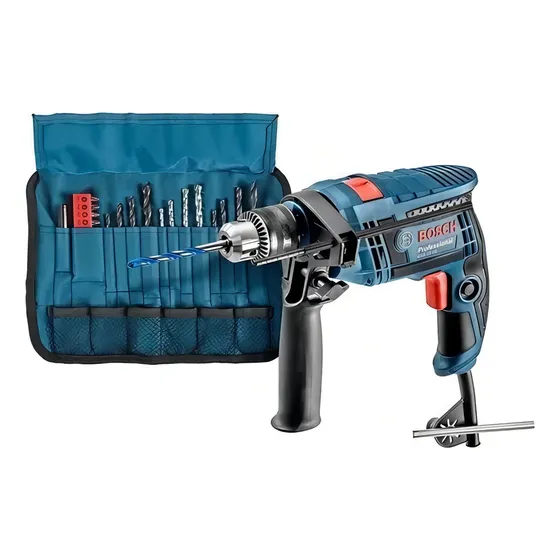 Furadeira martelete elétrica de 13mm Bosch GSB 13 RE 650W com kit de 23 accesorios 220V