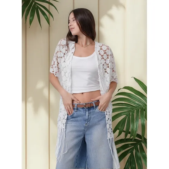 Kimono Crochet Laos Classic Crochet Con Flecos Gu5057