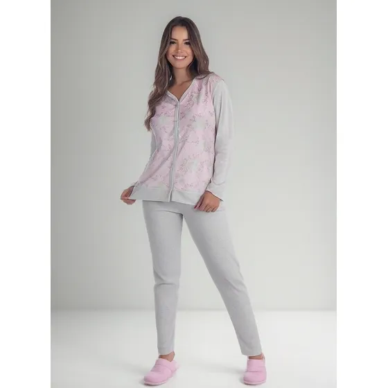 Pijama Longo Aberto Algodão Feminino Inverno  4224