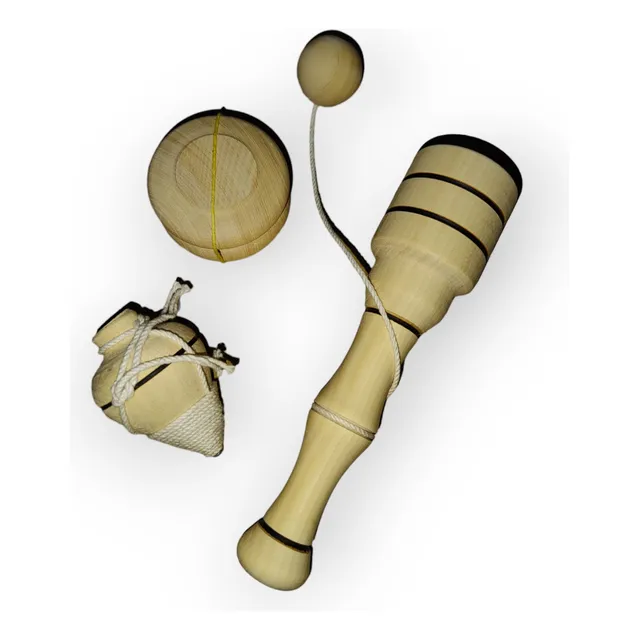 Combo Trompo Yoyo Y Balero Juego Antiguo Madera Montessori