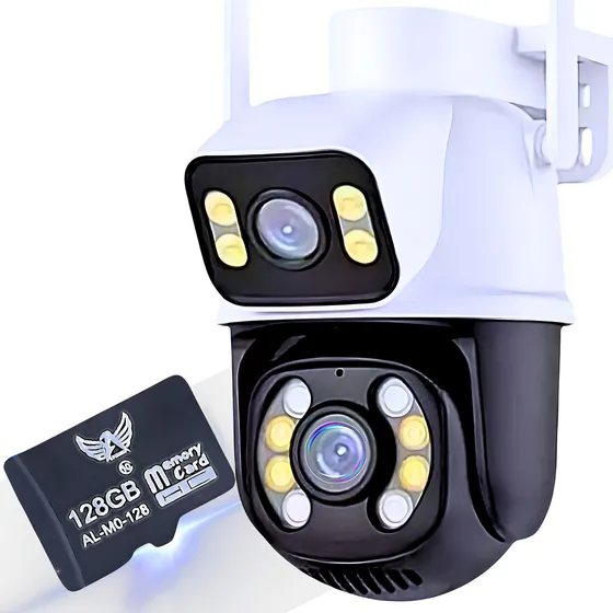 Kit Camera De Segurança Wi-fi Iscee Mais 128gb De Memoria Ex Cor Branco/preto