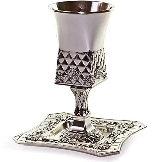 Copa Kidush Judaica Modernobañado Plata Con Bandeja