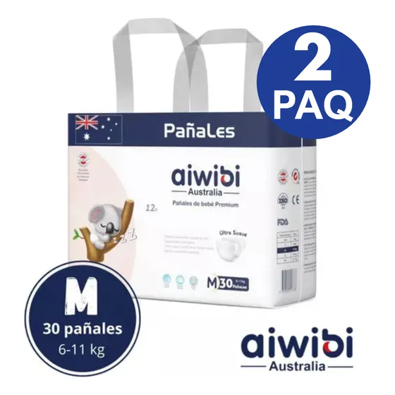 Pañales Aiwibi Ultra Suave Talla M 2 Paquetes 60 Und