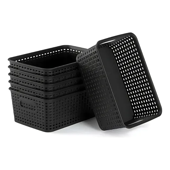Pack 6 Cajas De Almacenamiento Canastos Cocina Hogar Cestos Organizadores Multiuso Medida 26cmx19cmx12cm Color Negro