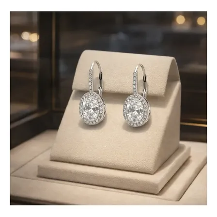 Brinco Prata 925 Zirconia Grande Fecho Click Uma Jóia Linda Prateado