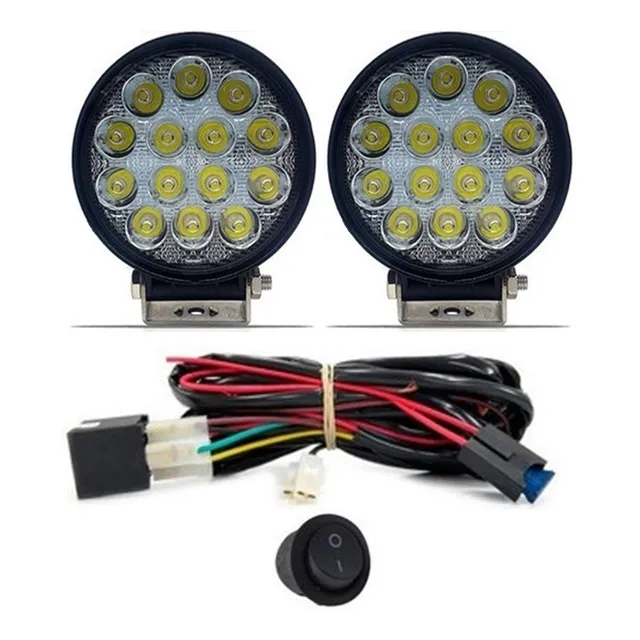 2 Farol Led Branco 42w Redondo Pulverizador Trator Agricola