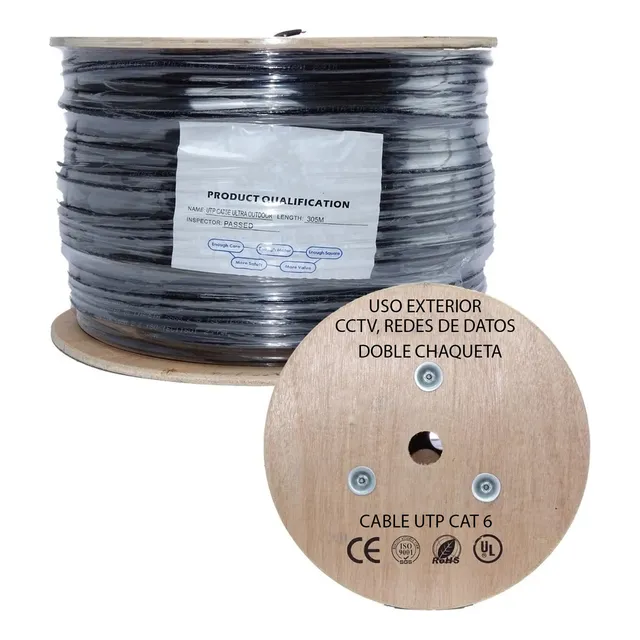 Cable De Red Utp Cctv Categoria 6e Exterior Carreta 305 Mts