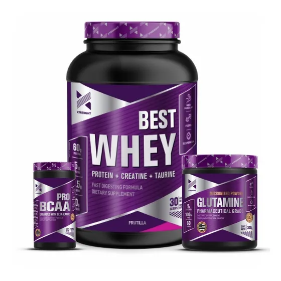 Combo Muscular Best Whey Protein+glutamina+pro Bcaa Xtrenght
