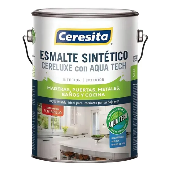 Esmalte Sintetico Cereluxe Aqua Tech Semibrillo Ceresita 1gl Color Negro