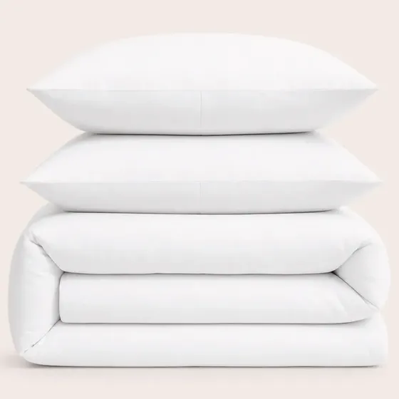 Set Funda de Plumón y Fundas de Almohada Casa Nerola para Cama de 2 Plazas, 100% Algodón de 200 Hilos, en Blanco