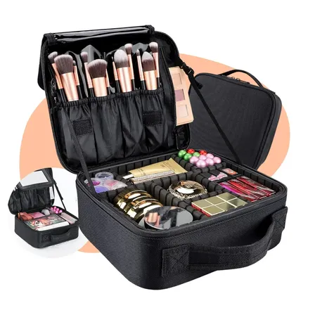 Bolsa Maleta De Maquiagem Profissional Com Divisórias Ajustáveis Para Viagem Com Alça Pequena Tippi Preto