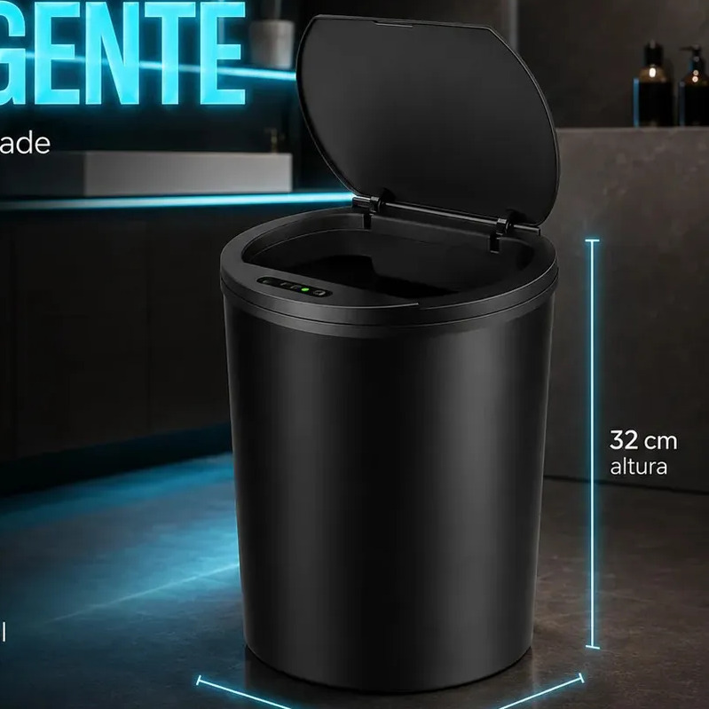 Lixeira Inteligente Automática Lumi Preta 16L