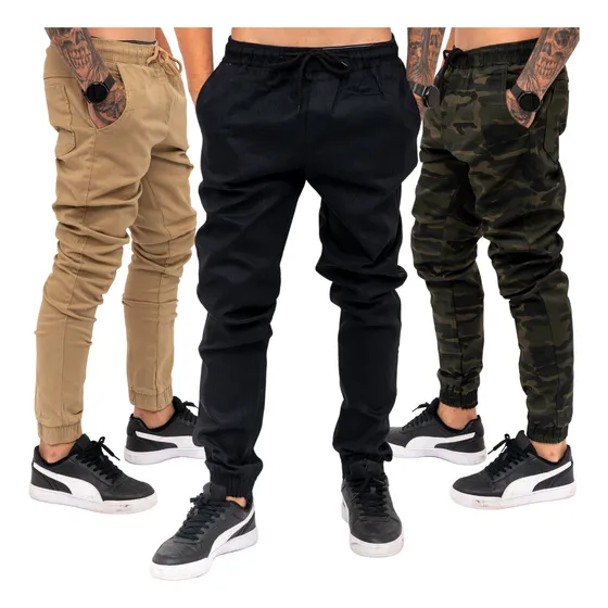 Kit 3 Calças Jogger Masculina Jeans Com Punho Elastico