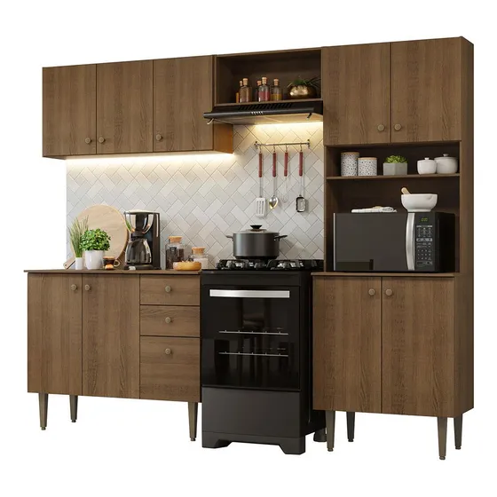 Cocina Integral Completa Modular Madesa Gourmet 235cm Mm 01 Color Marrón
