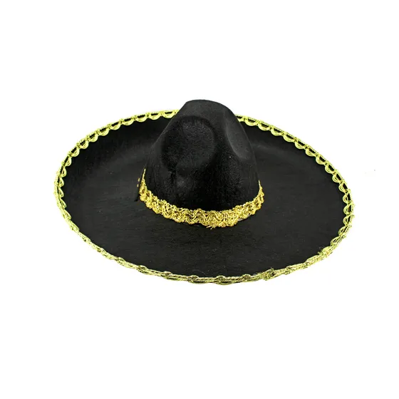 Chapéu Sombreiro Mexicano De Feltro Preto Mariachi Cor Preto-dourado
