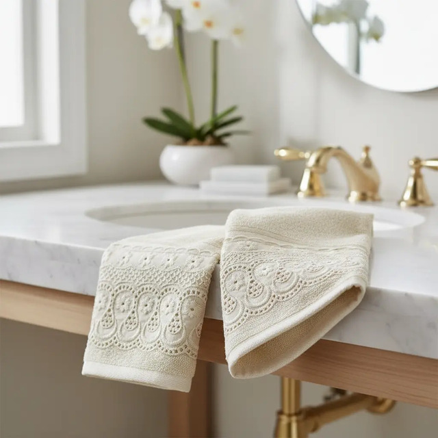 Kit Toalha Lavabo Renascença Fio Egípcio Creme 2pç Buettner Creme Bordado