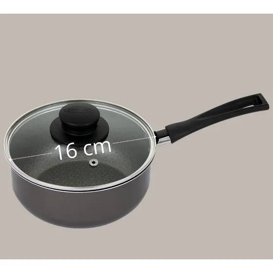 Panela Caçarola Grande Antiaderente Com Tampa De Vidro Nº 16 Cor Grafite