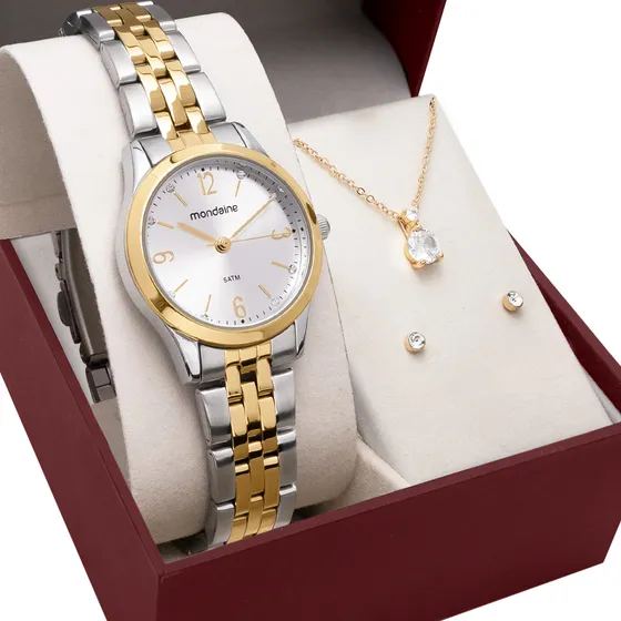 Relógio Feminino Mondaine Pequeno Misto Prata e Dourado Minimalista
