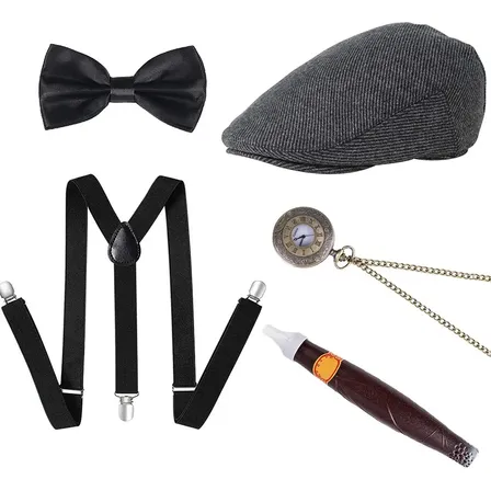 Set De 5 Sombrero Boina Británica Vintage Shelby, Incluye Tirantes, Pajaritas, Relojes De Bolsillo Antiguos, Etc.
