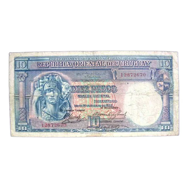 Billete 10 Pesos Brou 1935 Serie A Buen Estado Vea Las Fotos