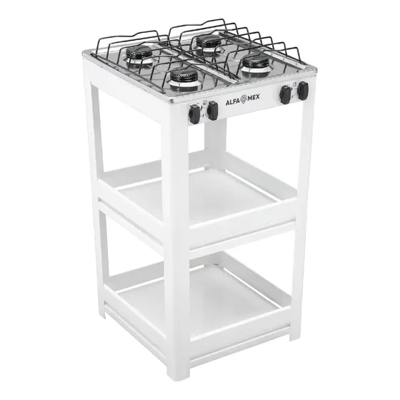 Estufa Alfamex Parrilla 4 Quemadores Acero Inoxidable Gas Lp Color Blanco