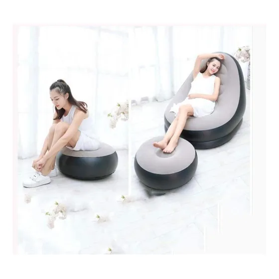 Sofá Mueble Puff Inflable Con Posa Pies Dos Piezas