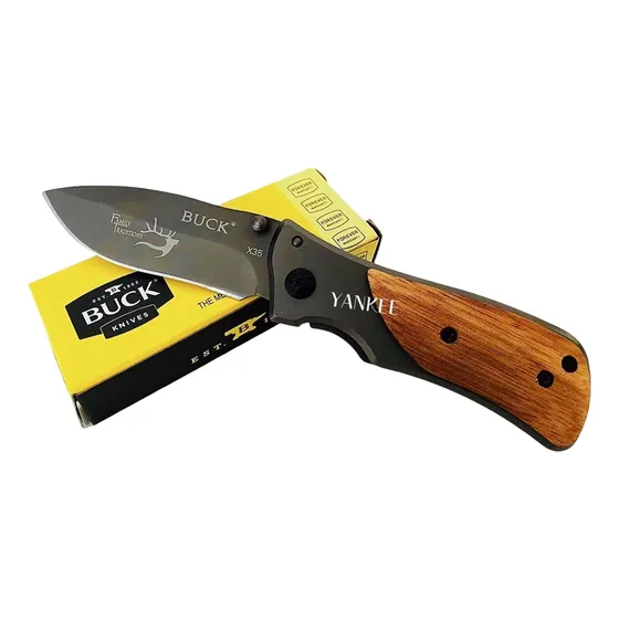 Canivete Tático Militar Semi Automatico Estilo Buck X35 Cor Marrom