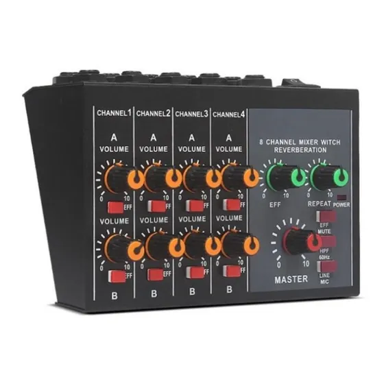 Mesa De Som Mini Mixer 8 Canais 4 Canais Stéreo Delay+fonte