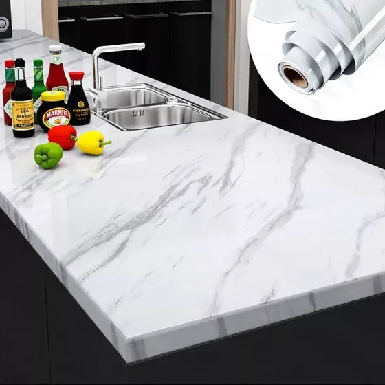 Papel Vinilo Autoadhesivo Mármol Blanco / Mármol Negro X 3m2