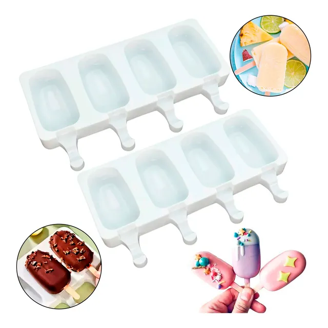 2 Forma Picolé Sorvete Mini Magnum Silicone 4 Cavas Prática