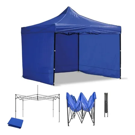 Carpa Toldo Plegable 3x3m Premium Con Paredes Marthing Impermeable Y Reforzada Estructura Carpa Plegable Portatil De Acero Lona Resistente Jardín, Camping Eventos Protección Solar Lluvia Azul
