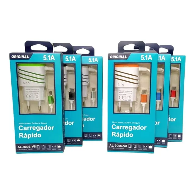 Carregador Cabo V8- 2 Entradas Usb 5.1a 3 Cargas Simultâneas