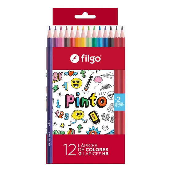 Lápices Colores De Resina X12 Colores + 2 Hb Filgo Pinto Trazo Multicolor Y 2hb