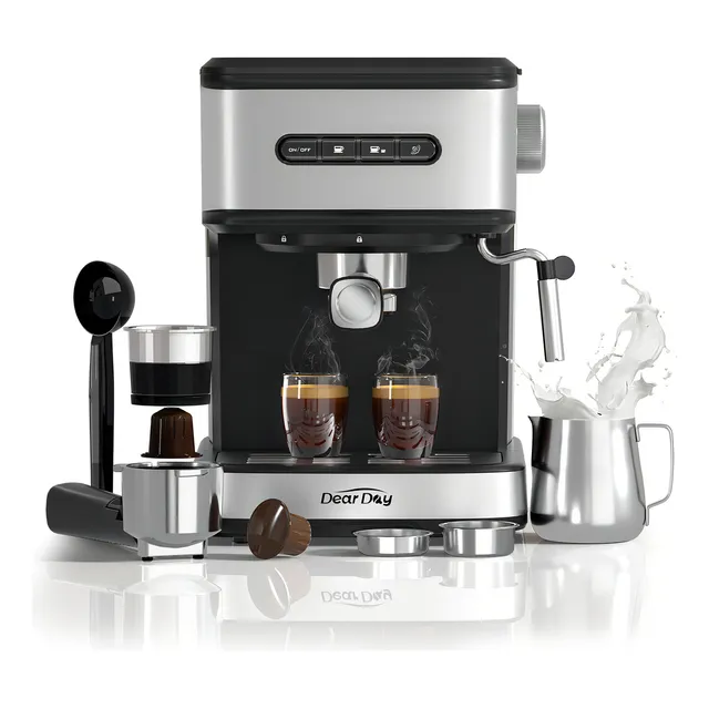 Dear Day Cafetera de Espresso Profesional de 20 Bares Con Mango de Cápsulas Adicional,Taza EspumaroraDe Leche De Acero Inoxidable Y Cuchara